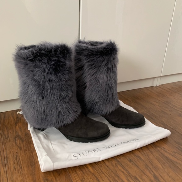 ❄️Stuart Weitzman silver Fox Fur grey Suede Boots - Picture 2 of 8